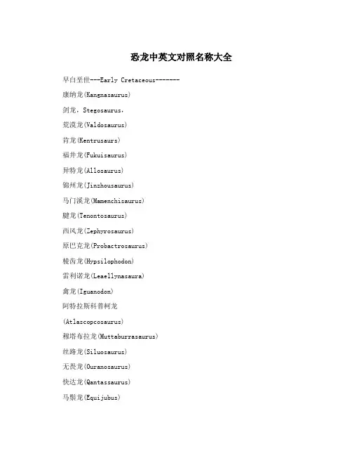 恐龙中英文对照名称大全