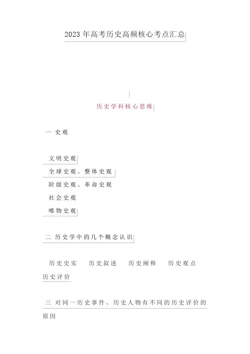 2023年高考历史高频核心考点汇总