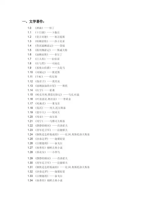 书籍和作者名字的目录