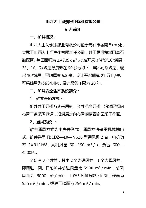 山西大土河炭窑坪煤业有限公司矿井简介(永娜)