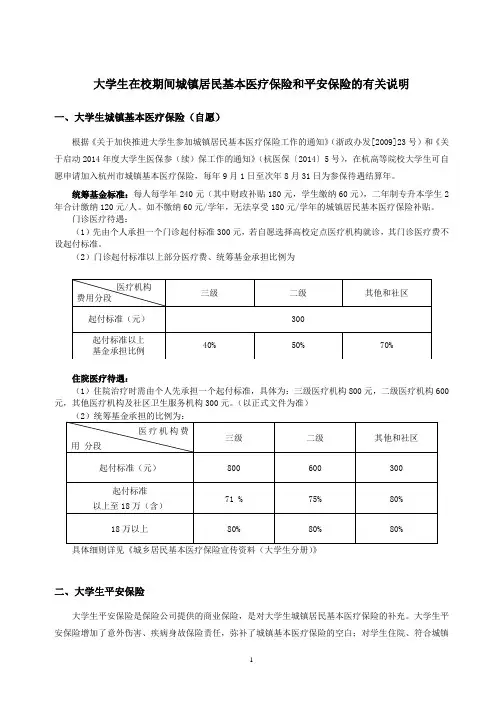 大学生在校期间城镇居民基本医疗保险及平安保险的有关说明