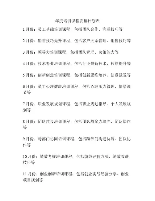 年度培训课程安排计划表