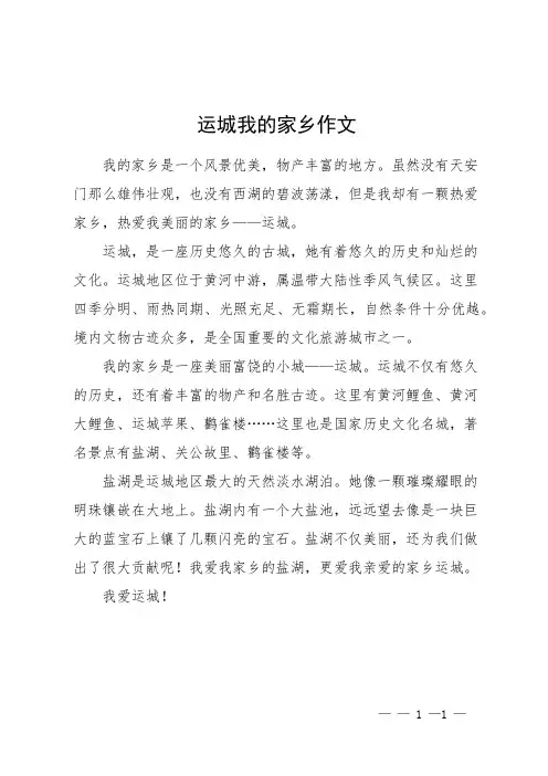 运城我的家乡作文
