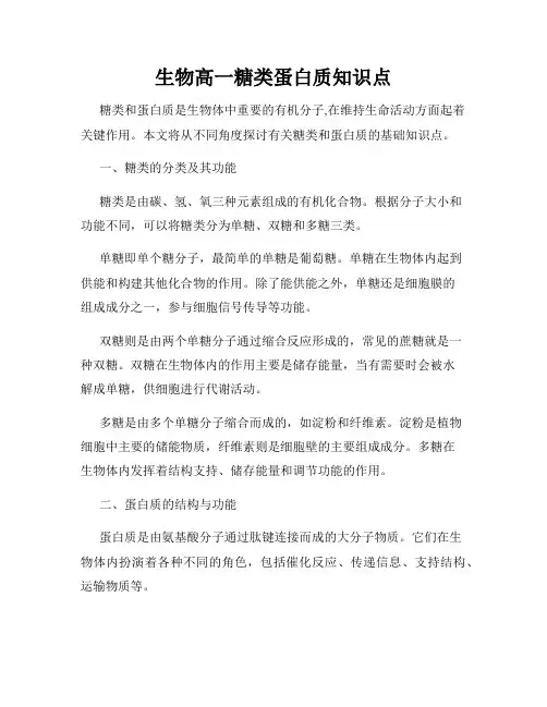 生物高一糖类蛋白质知识点