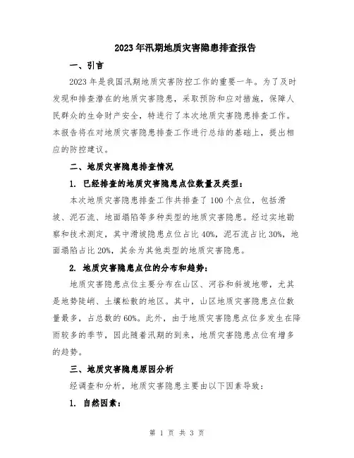 2023年汛期地质灾害隐患排查报告