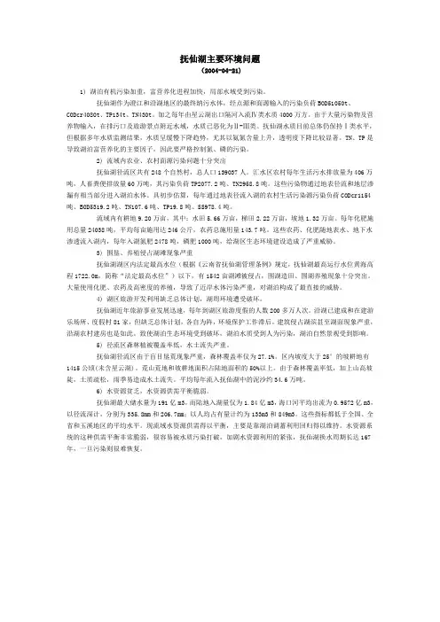 抚仙湖主要环境问题