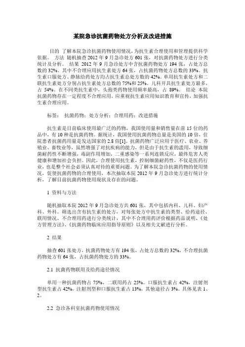某院急诊抗菌药物处方分析及改进措施