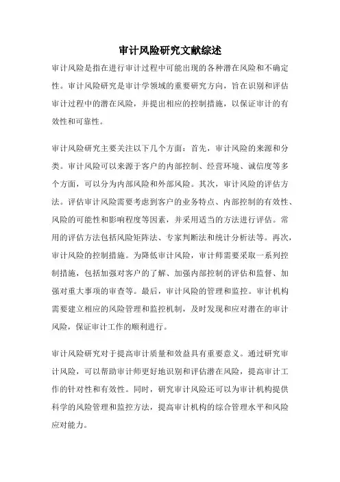 审计风险研究文献综述