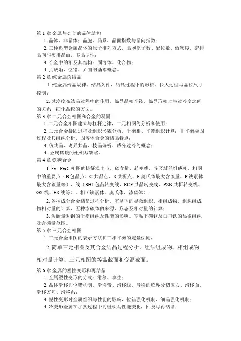 金属学与热处理(哈工大)第三版大纲