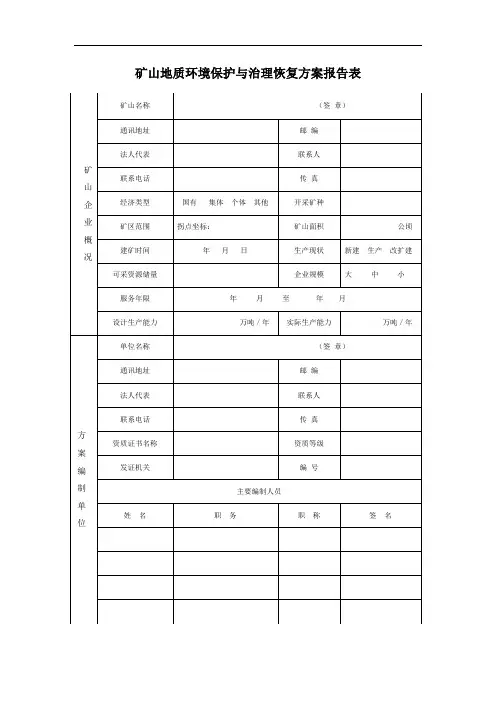 矿山地质环境保护与治理恢复方案报告表
