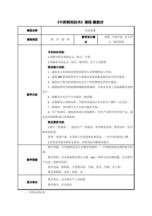 中药制药技术 教案-水丸制备