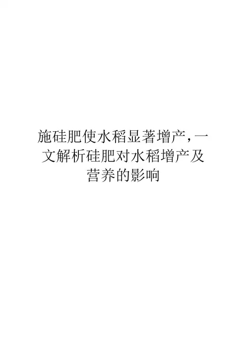施硅肥使水稻显著增产,一文解析硅肥对水稻增产及营养的影响