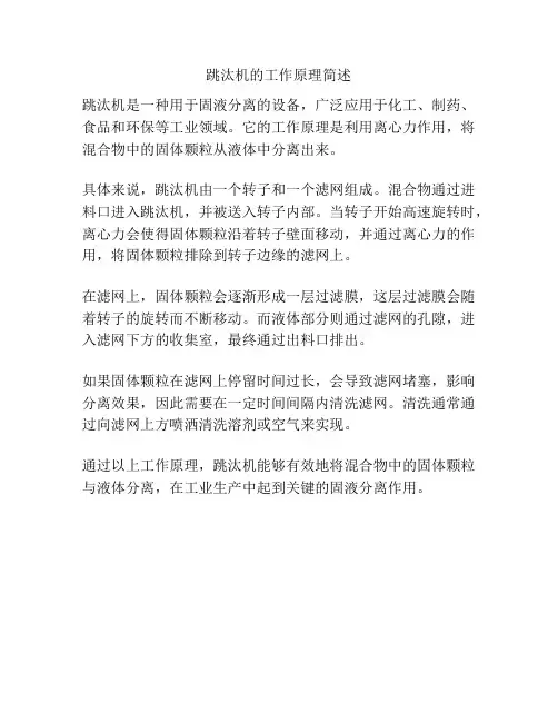 跳汰机的工作原理简述
