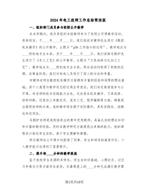 2024年电工技师工作总结简洁版（5篇）