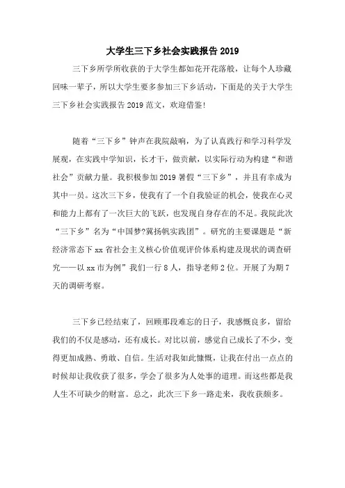 大学生三下乡社会实践报告2019