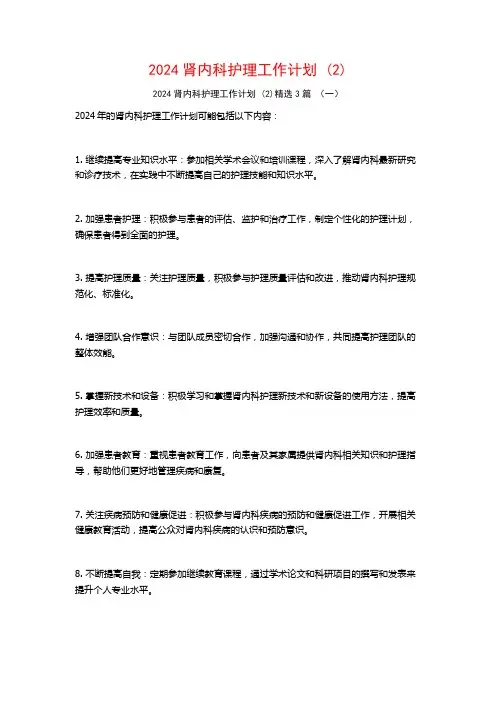 2024肾内科护理工作计划3篇