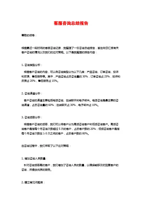 客服咨询总结报告