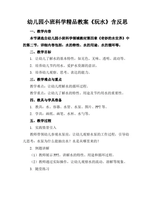幼儿园小班科学精品教案《玩水》含反思