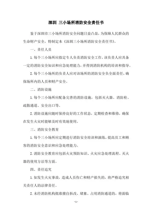 深圳 三小场所消防安全责任书