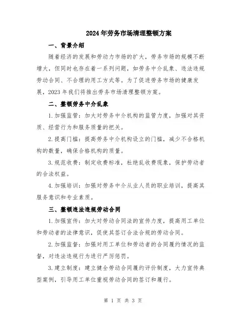 2024年劳务市场清理整顿方案
