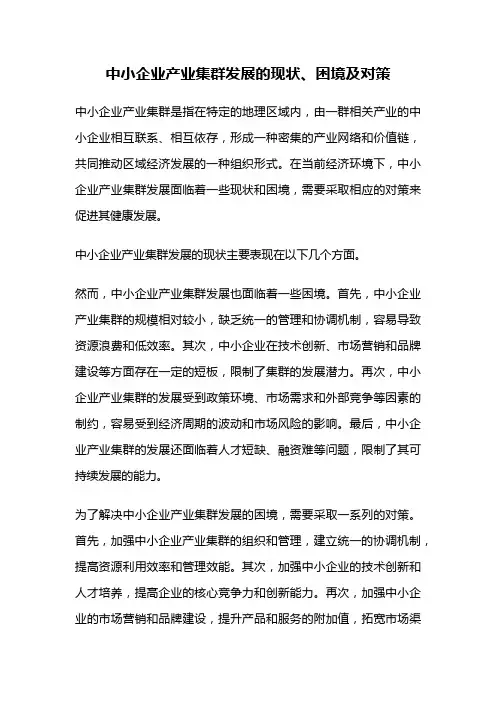 中小企业产业集群发展的现状、困境及对策
