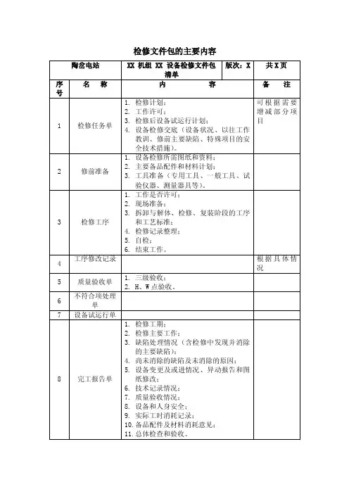 检修文件包的主要内容