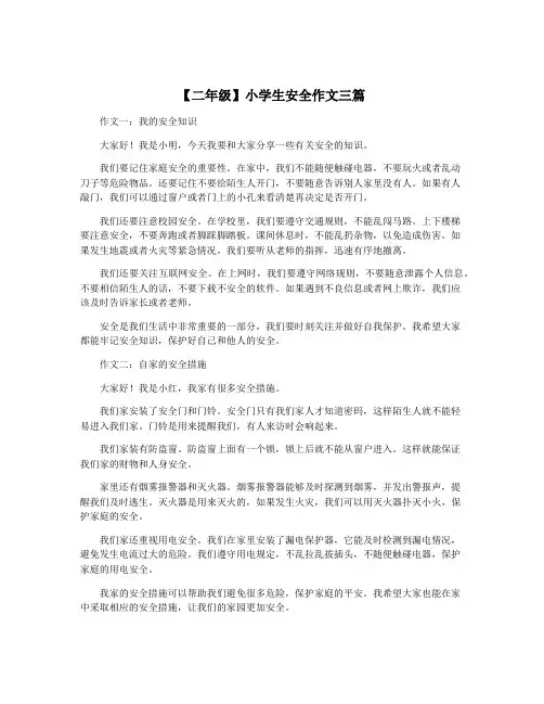 【二年级】小学生安全作文三篇