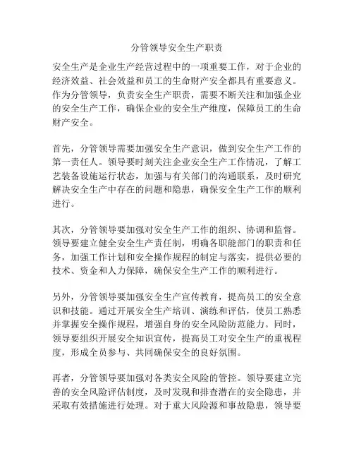 分管领导安全生产职责