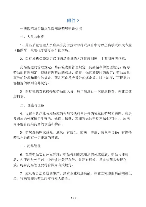 一级医院及乡镇卫生院规范药房建设标准