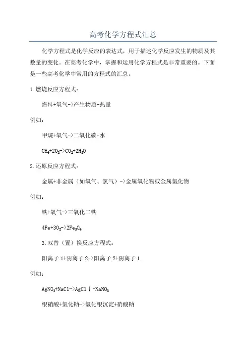 高考化学方程式汇总
