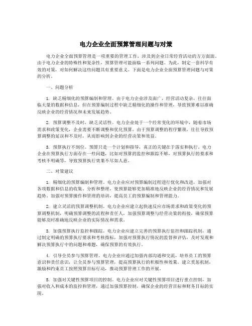 电力企业全面预算管理问题与对策