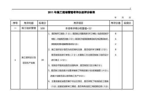 施工现场综合检查考评实施办法评分标准