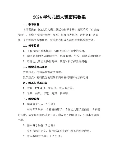2024年幼儿园大班密码教案