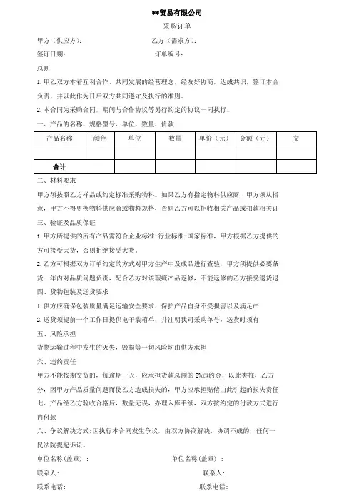 采购订单空白模板