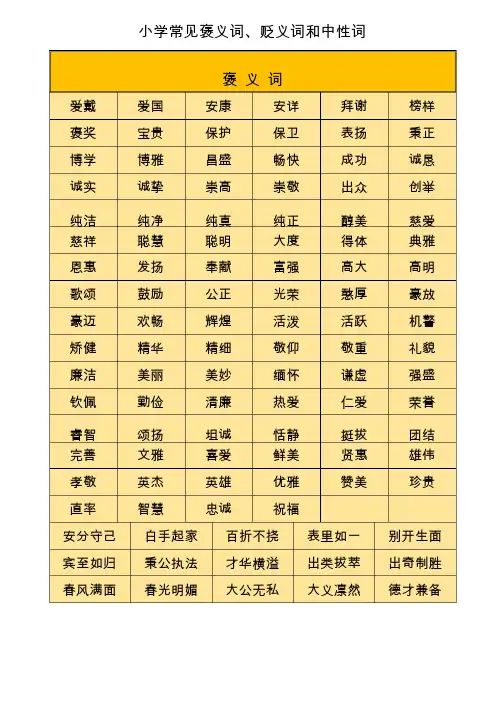 小学褒义词贬义词和中性词