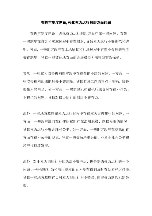 在抓牢制度建设,强化权力运行制约方面问题