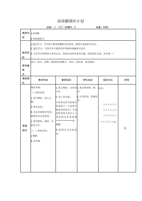 水平一(二年级)体育《前滚翻》公开课教案 (2)