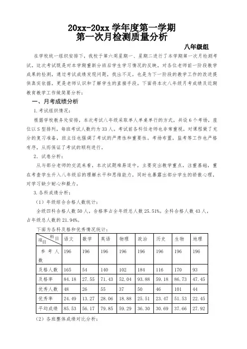 八年级月考质量分析
