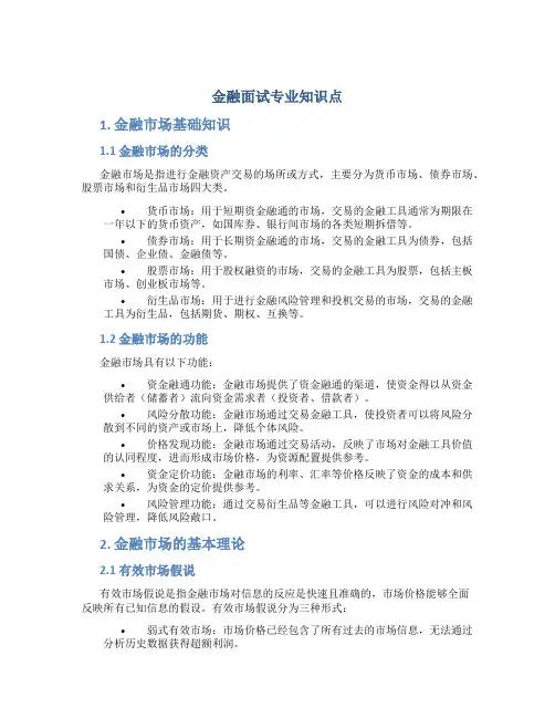 金融面试专业知识点