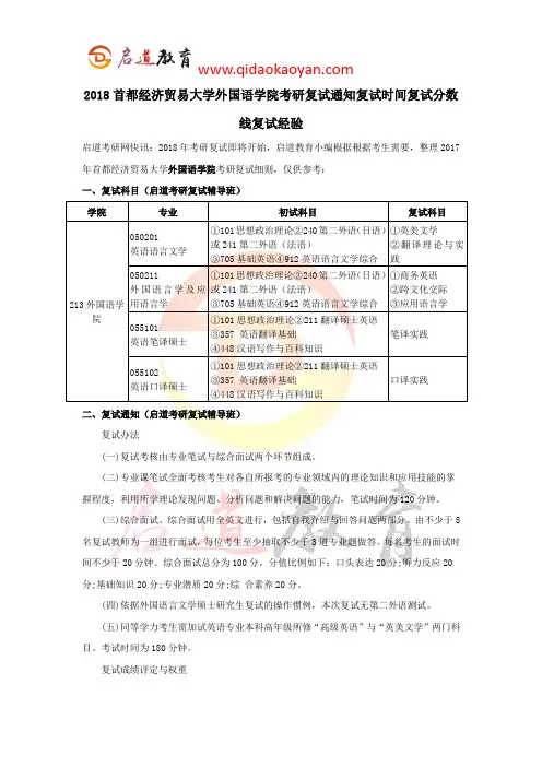 2018首都经济贸易大学外国语学院考研复试通知复试时间复试分数线复试经验
