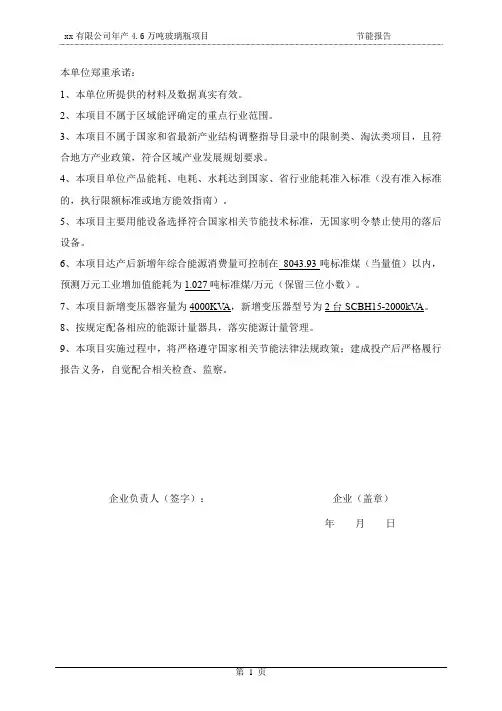 玻璃项目节能评估报告
