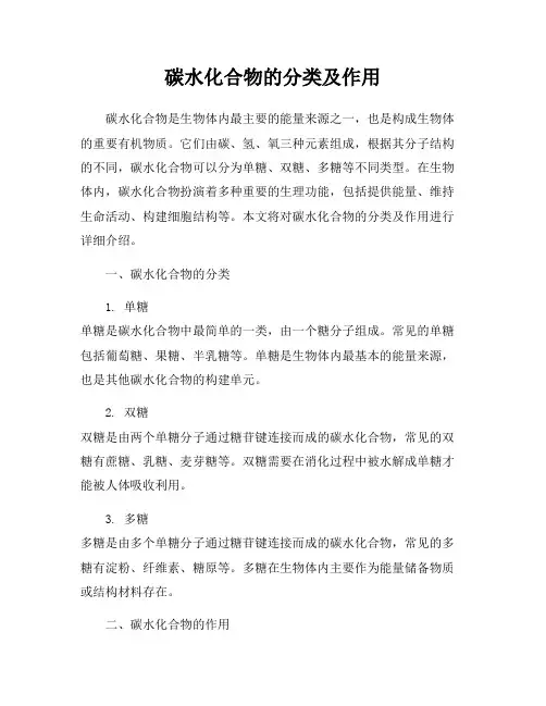 碳水化合物的分类及作用
