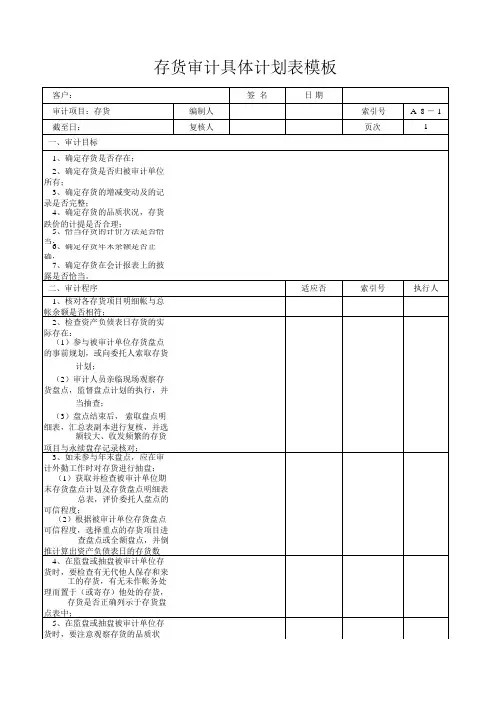 存货审计具体计划表模板1