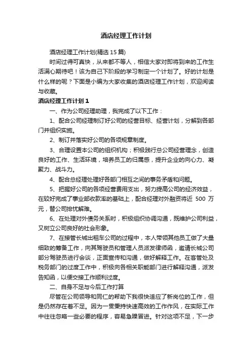 酒店经理工作计划（精选15篇）