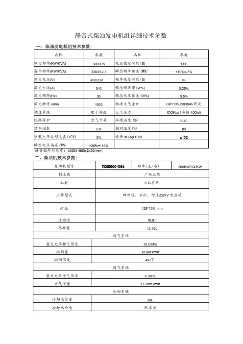 静音式柴油发电机组详细技术参数