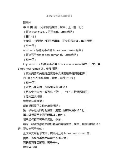 毕业论文标准格式附表4_论文格式_