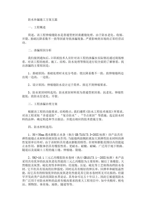 防水补漏施工方案(最新)
