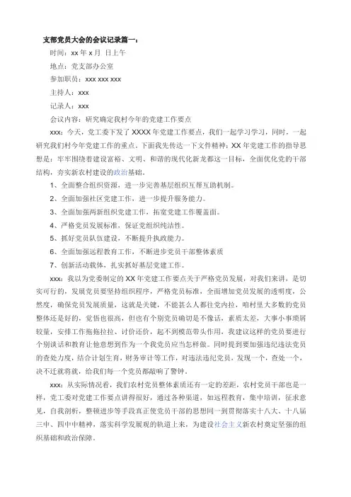 -支部党员大会的会议记录