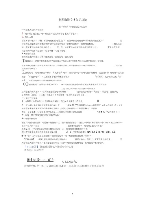 人教版新课标高中物理选修3-1知识点总结