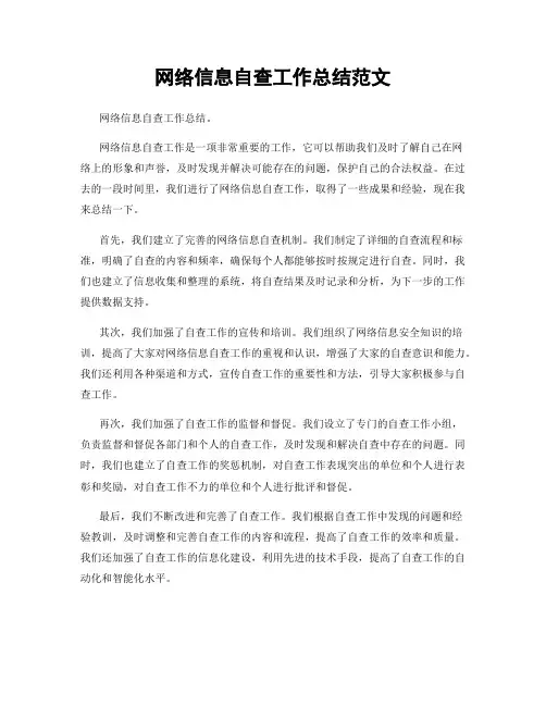 网络信息自查工作总结范文